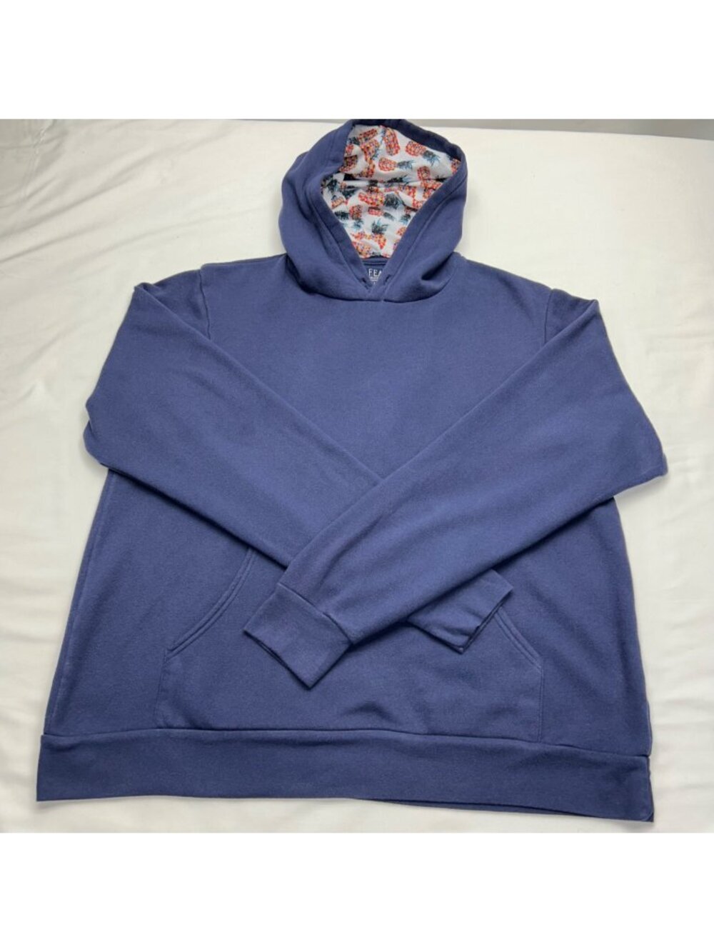FEAT Navy Blue Hoodie Kangaroo Pocket Pineapple Pattern Inside Hood L